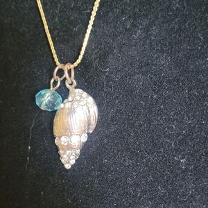 Shell Pendant Necklace with Teal Crystal Accent